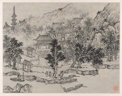 Twelve Views of Tiger Hill, Suzhou: Distant View of Tiger Hill from the Canal Mooring, after 1490 by Shen Zhou