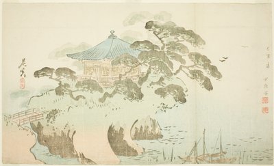 A Temple Hall by Shibata Zeshin