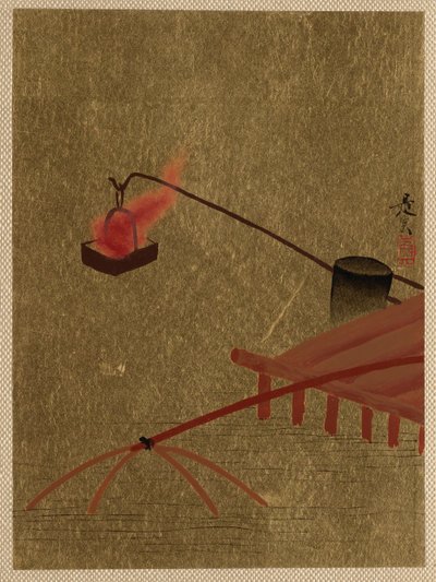 Fire Basket Suspended from Dock over a Fish Net in the Water by Shibata Zeshin