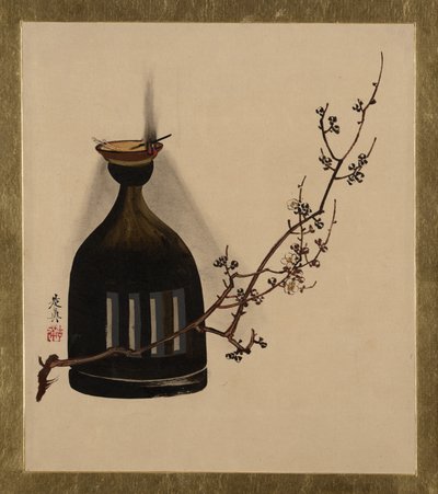 Lacquer Paintings of Various Subjects: Plum Branch with Oil Lamp, 1882 by Shibata Zeshin