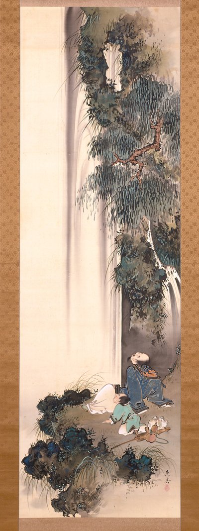 Li Bai Gazing At A Waterfall by Shibata Zeshin
