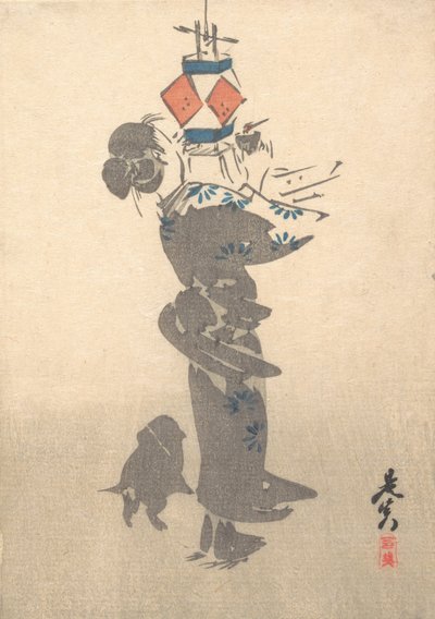 Lighting a Hanging Lantern for the Obon Festival by Shibata Zeshin