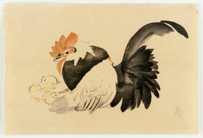 Rooster, Hen, and Chicks, Meiji era by Shibata Zeshin
