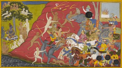 Monkeys and Demons Battle in Nikumbhila Grove, with Indrajit