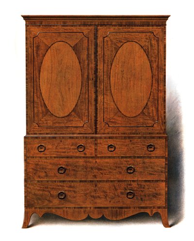 Mahogany and Satinwood Clothes Press by Shirley Charles Llewellyn Slocombe