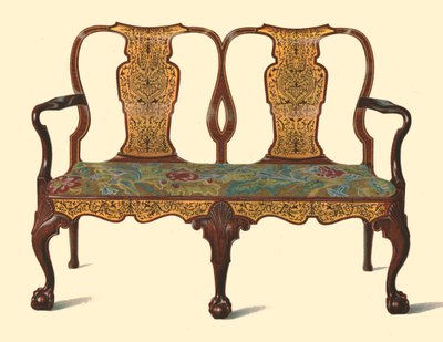 Walnut settee inlaid with marquetry by Shirley Charles Llewellyn Slocombe