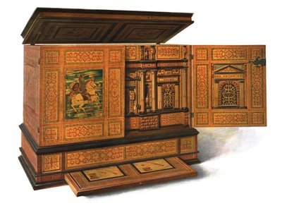 Writing cabinet inlaid with marquetry by Shirley Charles Llewellyn Slocombe