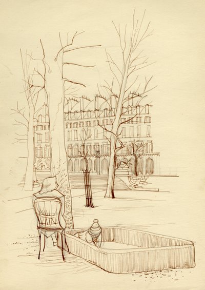 Child playing in sandpit, Paris, France by Shirley Markham