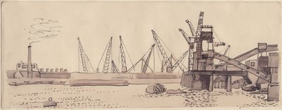 Docks on the River Thames in London by Shirley Markham