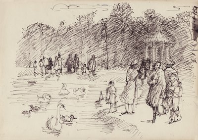 Swans on the Round Pond in Kensington Gardens, London, c1950 by Shirley Markham