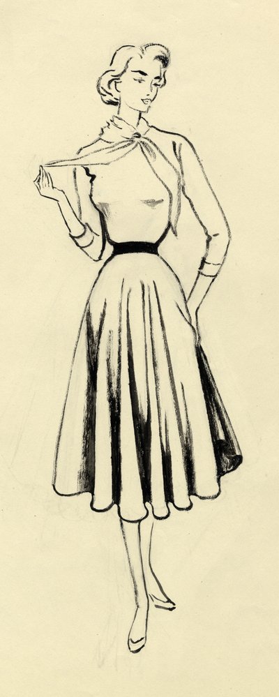 Woman in Sweater and Full Skirt, c1950 by Shirley Markham
