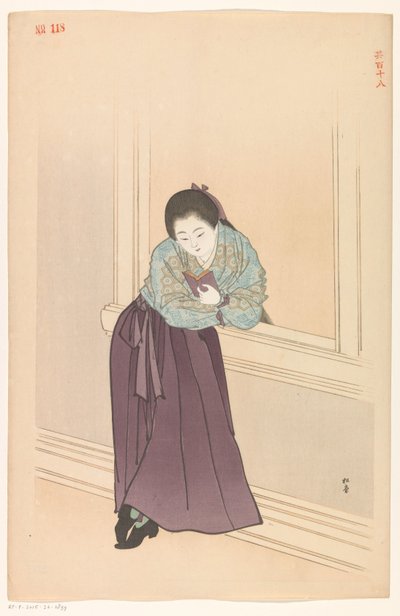 Woman reading by a window by Shodo Yukawa