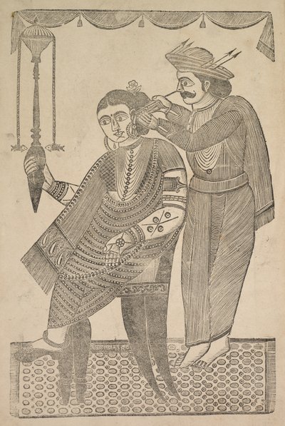 A Barber Cleaning the Ear of a Courtesan by Shri Gobinda Chandra Roy