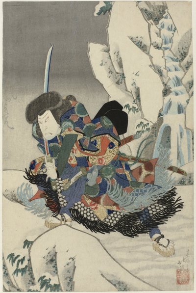 Actor in Snowy Landscape, with Sword by Shunbaisai Hokuei