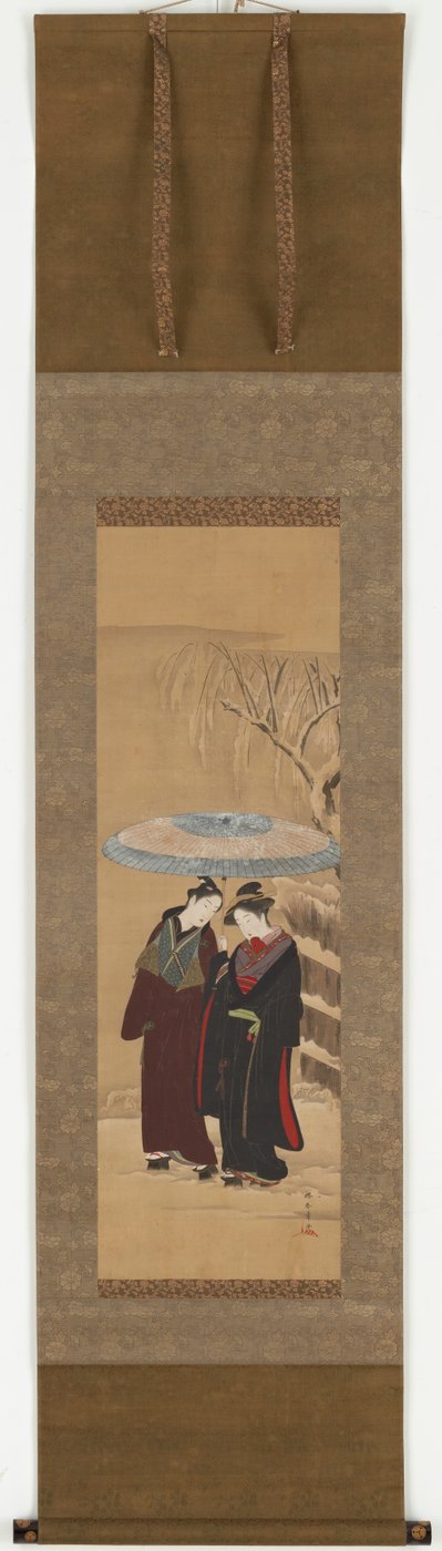 A Girl and a Man Walking in the Snow by Shunsho