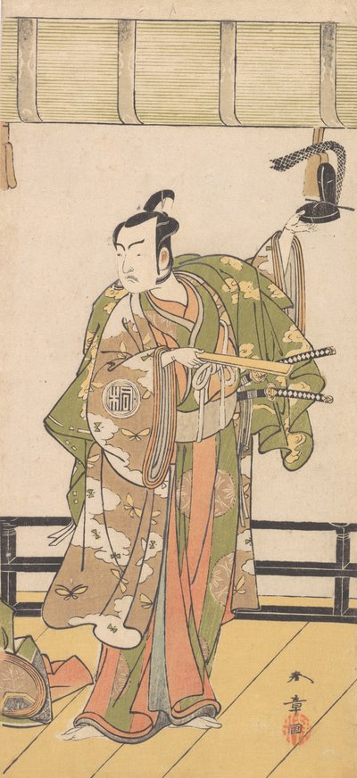 Arashi Sangoro as a Samurai Standing on the Veranda of a Great House by Shunsho