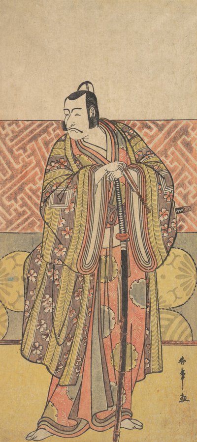 Ichikawa Danjuro V as Kudo Suketsune, Richly Attired, Leaning on His Sword, late 18th century by Shunsho