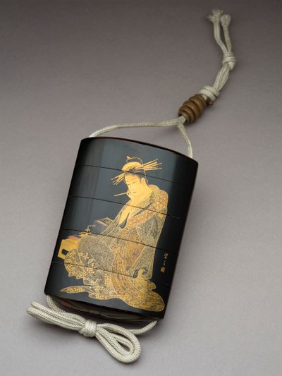 Inro Depicting the Courtesan Morokoshi of Echizen-ya Writing a Letter by Shunsho