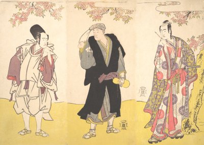 Kabuki Actors Ichikawa Yaozo III, Onoe Matsusuke I, and Sawamura Sojuro III, 11th month, 1786 by Shunsho