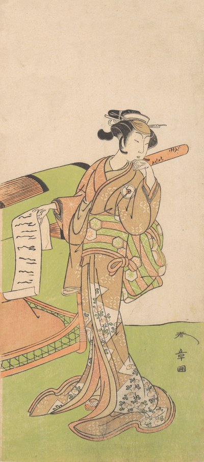 The Actor Iwai Hanshiro IV in Female Role, Standing Beside a Litter by Shunsho