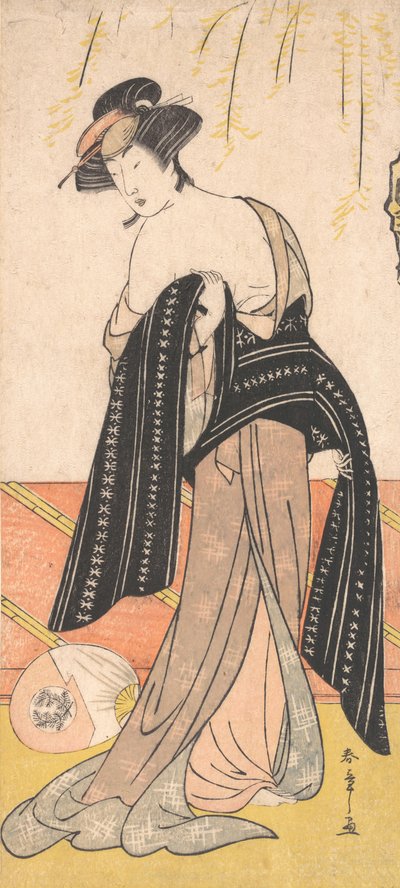 The Actor Nakamura Riko as an Oiran Tying Her Obi by Shunsho