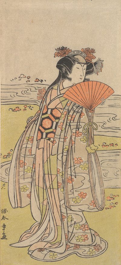 The Actor Segawa Kikunojo III as a Woman Standing near a Winding Stream, ca. 1777 by Shunsho