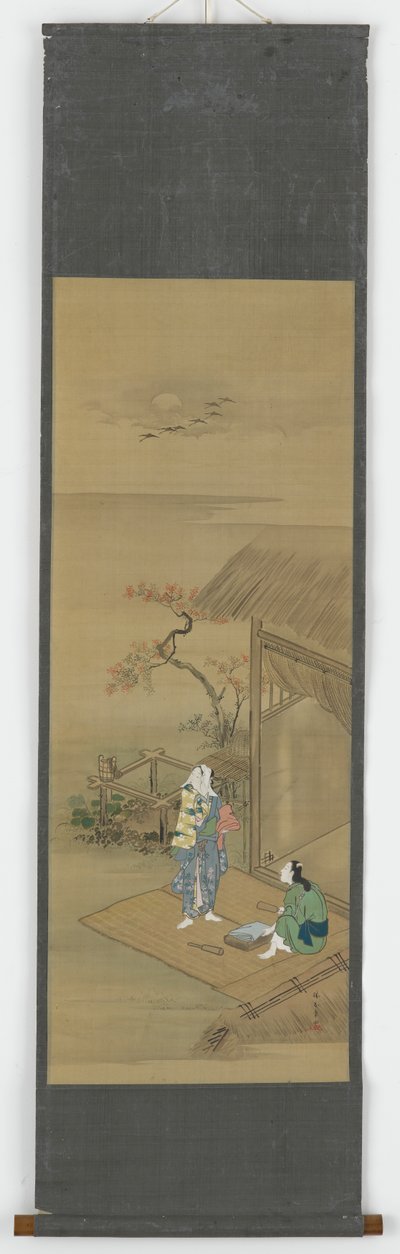 Two Peasant Girls Beating Cloth Outside a House by Shunsho