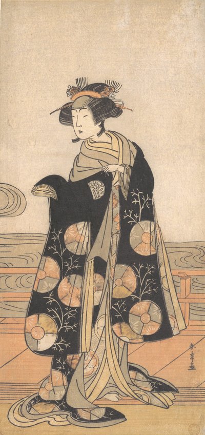 Yoshizawa Iroha as a Woman Standing on the Engawa of a House by a River by Shunsho
