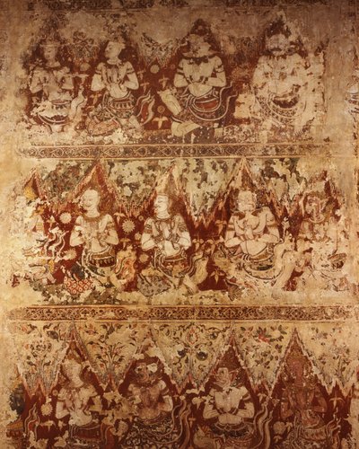 Mural paintings showing celestial deities dating from the early 18th century Ayutthaya period by Siamese School