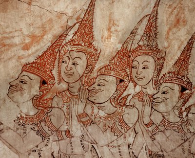 (detail) Mural Paintings Showing Celestial Deities from the Late Ayutthaya Period by Siamese School