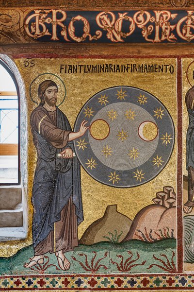 The Palatine Chapel (Basilica), cycle of mosaics on the Old Testament, cycle of the Creation: The Creation of Stars, XII century by Sicilian School