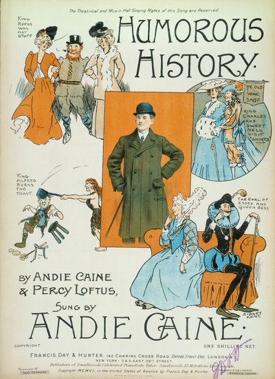 Humorous History, Cartoons on Cover of Book of Sheet Music by Sidney Kent