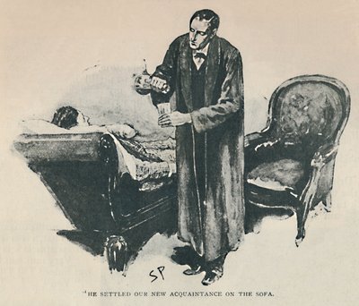 He Settled Our New Acquaintance on the Sofa by Sidney Paget