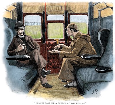 The Adventure of Silver Blaze, Holmes and Watson on train by Sidney Paget
