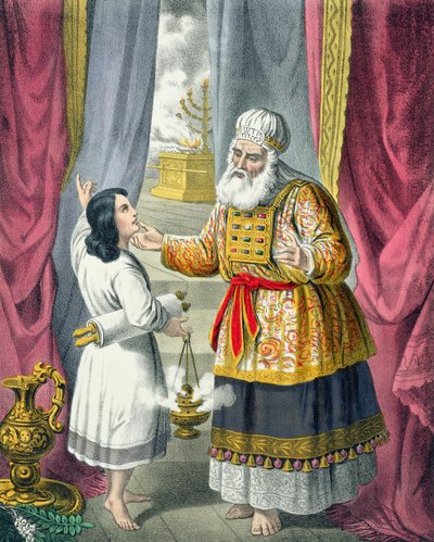 Eli Questioning Samuel Regarding the Vision, from a bible printed by Edward Gover by Siegfried Detler Bendixen