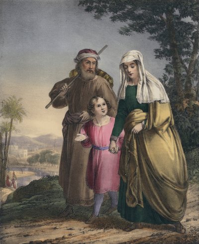 Jesus returning with his parents to Nazareth (coloured engraving) by Siegfried Detler Bendixen