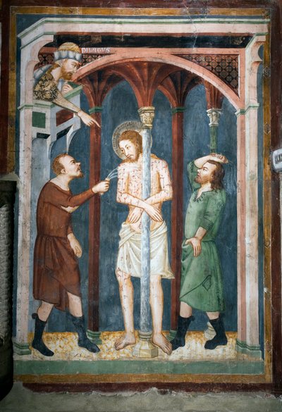The Flogging (Fresco of the school of Siena, 14th century, Superior Church, Monastery of Saint Benedetto) by Sienese School