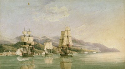 Attack on Convoy of Eighteen French Merchant Ships at Laigrelia and Alassio, 27 June 1812, Early 19th Century by Silas Thomson (attr.to) Hood