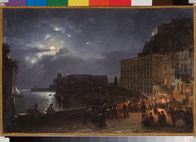 The Santa Lucia Quay in Naples, a Full Moon Night by Silvestr Fedosievich Shchedrin