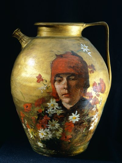 Pitcher with figure of woman by Silvestro Lega