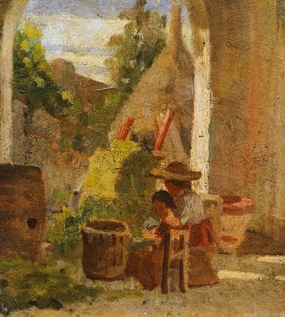 Rustic loggia, Country Study triptych by Silvestro Lega