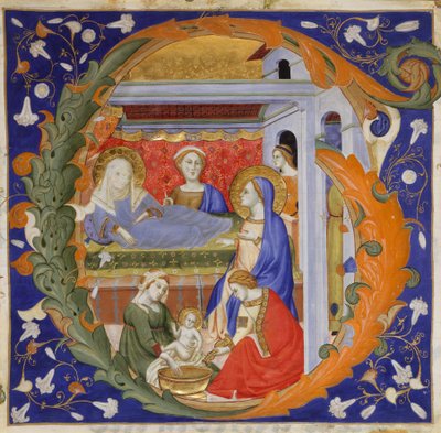Manuscript Illumination with the Birth of the Virgin in an Initial G, from a Gradual by Silvestro dei Gherarducci