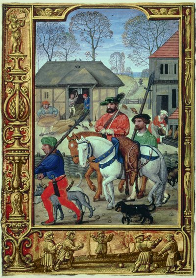 November: Return from the hunt, from a Book of Hours, or the Golf Book, c.1520-30 by Simon (workshop of) Bening