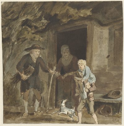 Peasant Family at the Door of Their Home by Simon Andreas Krausz