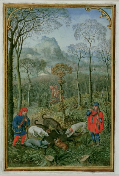 December: Killing the Boar, from a Book of Hours, c.1540 by Simon Bening