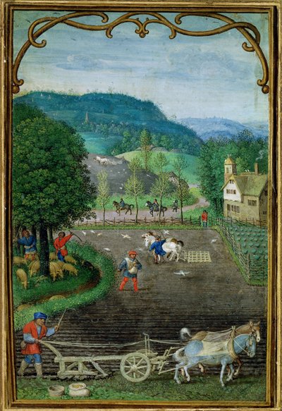 October: Ploughing and Sowing, from a Book of Hours by Simon Bening