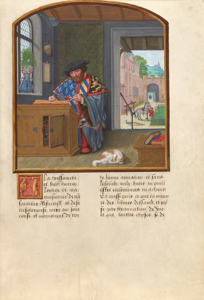 The King of Arms of the Order of the Golden Fleece Writing about Jacques de Lalaing by Simon Bening