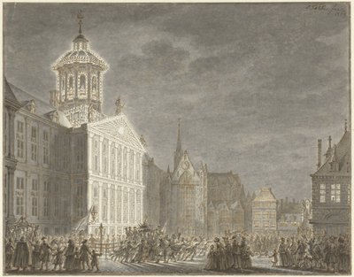 Illumination of the Town Hall for William V and Wilhelmina of Prussia, 1768 by Simon Fokke