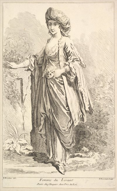 Woman of the Levant, from Recueil de diverses figures étrangères Invented by F. Bouc... by Simon Francois Ravenet