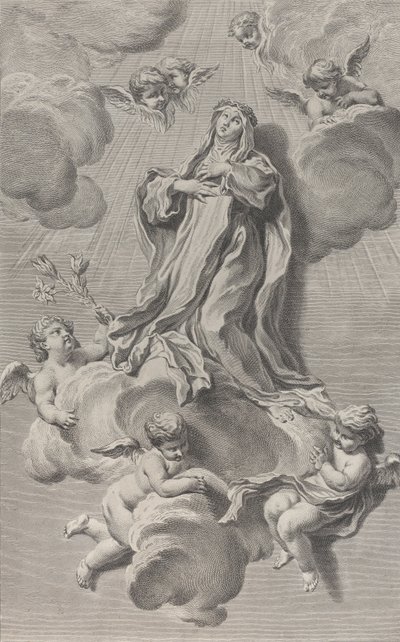 The Ecstasy of Saint Catherine of Siena, kneeling on a cloud carried by angels, 1729-40 by Simon Francois Ravenet